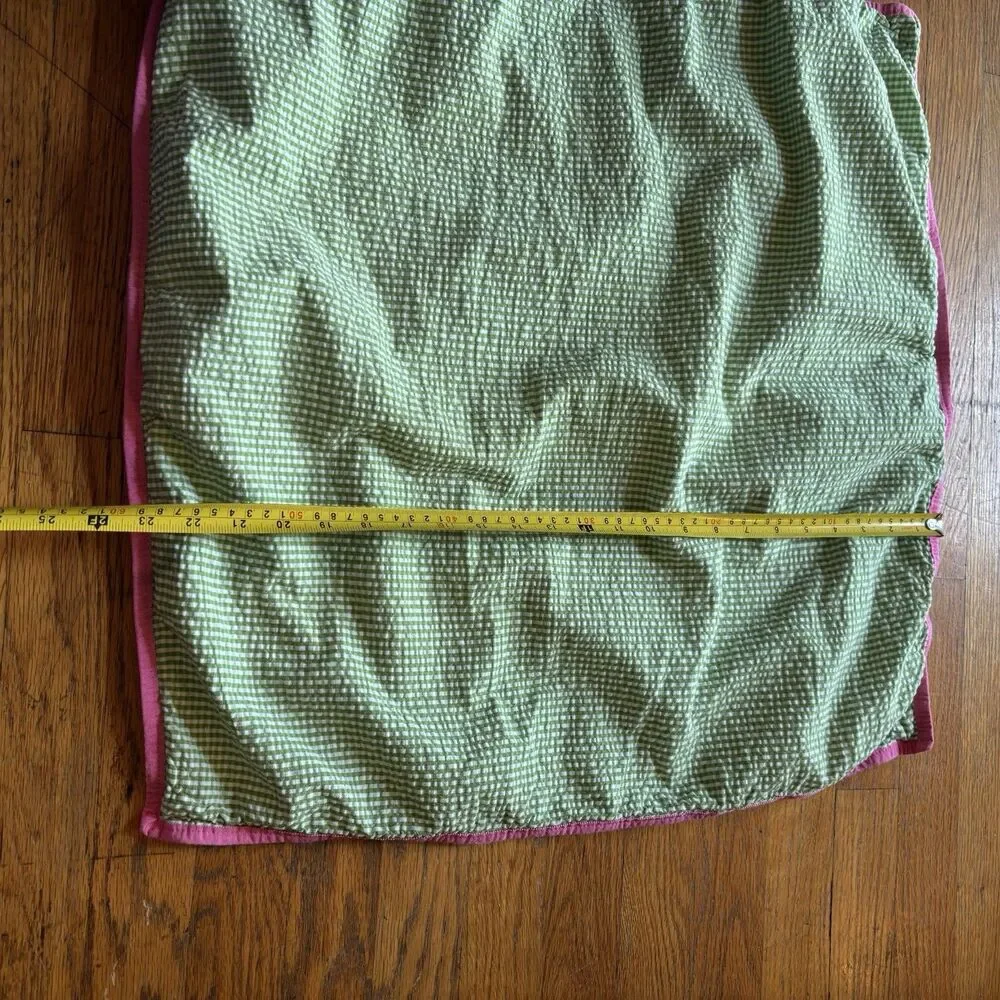 Ralph Lauren Watermill Sham Pillow Cover Green White Seersucker Pink Trim Button